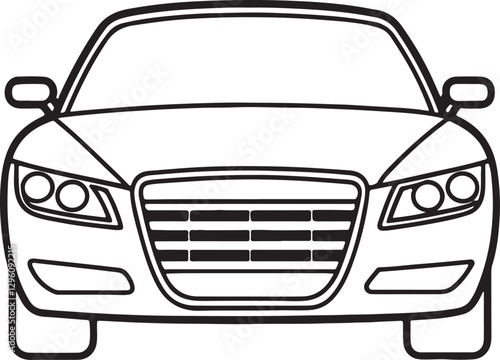 car front view line art, black outline, vector and illustration, line art and outline
