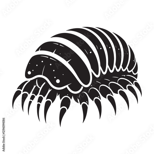 Ancient Giant Isopod silhouette, a living relic from the ocean depths - Isopod illustration - Minimalist Giant Isopod vector - Deep-sea creature silhouette
