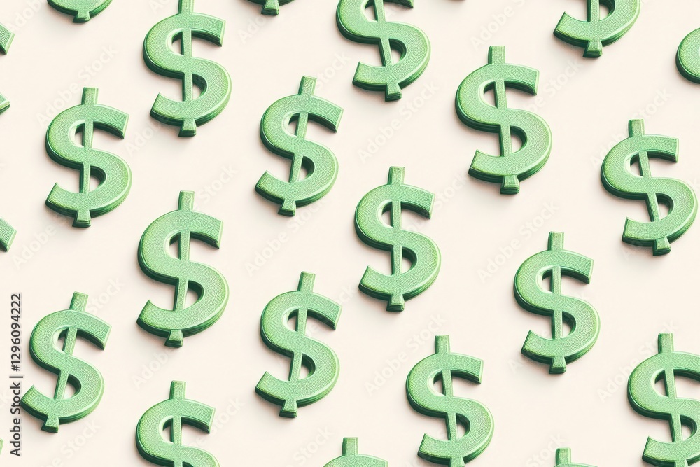 A pattern of green dollar signs on a white background. The dollar signs are embroidered and appear to be made of a green material A pattern of green dollar signs on a white background. The dollar signs are embroidered and appear to be made of a green material