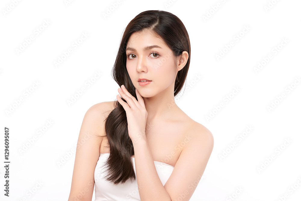 Beautiful young asian woman with clean fresh skin on white background, Face care, Facial treatment, Cosmetology, beauty and spa, Asian women portrait. Beautiful young asian woman with clean fresh skin on white background, Face care, Facial treatment, Cosmetology, beauty and spa, Asian women portrait.