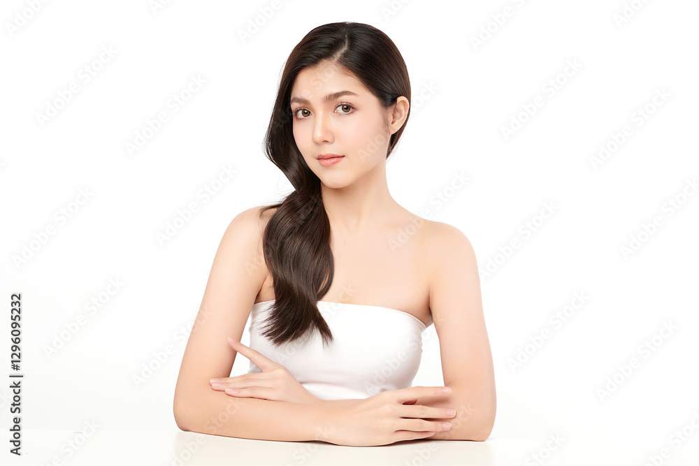 Beautiful young asian woman with clean fresh skin on white background, Face care, Facial treatment, Cosmetology, beauty and spa, Asian women portrait. Beautiful young asian woman with clean fresh skin on white background, Face care, Facial treatment, Cosmetology, beauty and spa, Asian women portrait.