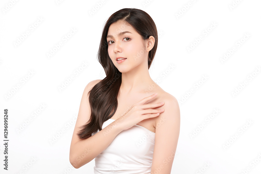 Beautiful young asian woman with clean fresh skin on white background, Face care, Facial treatment, Cosmetology, beauty and spa, Asian women portrait. Beautiful young asian woman with clean fresh skin on white background, Face care, Facial treatment, Cosmetology, beauty and spa, Asian women portrait.