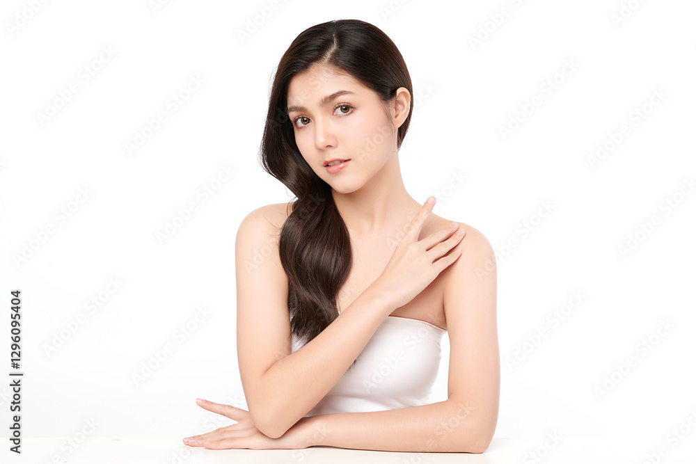 Beautiful young asian woman with clean fresh skin on white background, Face care, Facial treatment, Cosmetology, beauty and spa, Asian women portrait. Beautiful young asian woman with clean fresh skin on white background, Face care, Facial treatment, Cosmetology, beauty and spa, Asian women portrait.