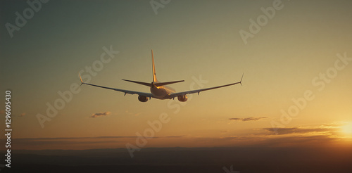 Wallpaper Mural Soaring into the Horizon: An aircraft takes flight into the stunning orange-and-blue gradient of the sunset, the silhouette of a plane evokes the excitement of travel and adventure Torontodigital.ca
