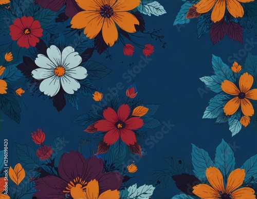 abstract blue background with flowers