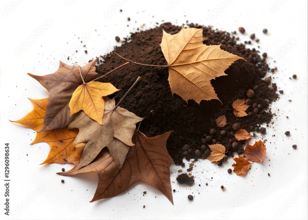 Dirt Soil Pile with Dry Autumn Leaves Isolated on White Dirt Soil Pile with Dry Autumn Leaves Isolated on White
