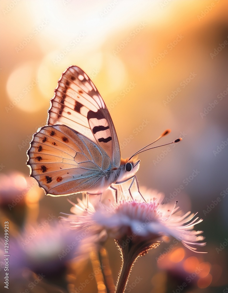 Obraz premium Macro butterfly, soft colors, gentle light: delicate grace. Blooming beauty, nature's art.