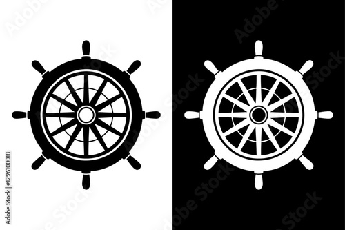 Ship’s Wheel Silhouette Vector Icon – High-Quality Design on Black And White Background.