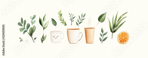 Stylish composition of plants and cups.