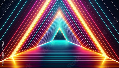 Neon Tunnel of Light: A vibrant and futuristic tunnel glows with neon lights, inviting the viewer to explore the unknown