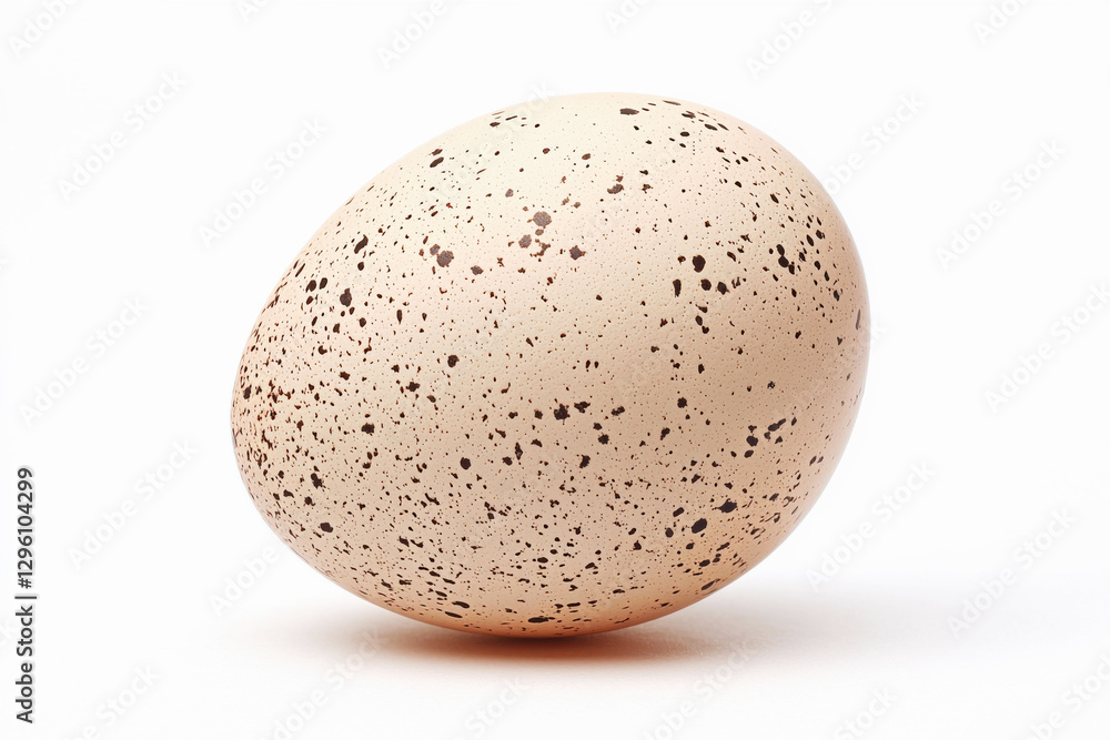 Close-up studio shot of a speckled bird egg, showcasing its unique color variations and delicate texture on a pristine white background with soft shadows. Close-up studio shot of a speckled bird egg, showcasing its unique color variations and delicate texture on a pristine white background with soft shadows.
