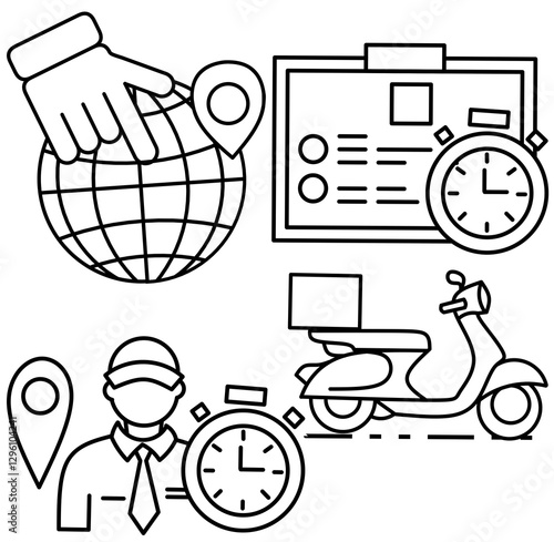 Export import icon collection set. Containing supply chain, trade, customs, tariff, freight, logistic, cargo icon. Simple flat vector.