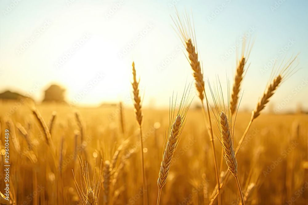 Golden Wheat Field Bathed in Warm Sunlight with a Soft Focus and a Tranquil Countryside Ambiance Creating a Dreamy and Picturesque Rural Landscape Golden Wheat Field Bathed in Warm Sunlight with a Soft Focus and a Tranquil Countryside Ambiance Creating a Dreamy and Picturesque Rural Landscape