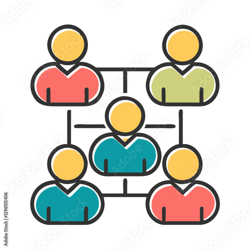 Colorful illustration of a team structure with interconnected people