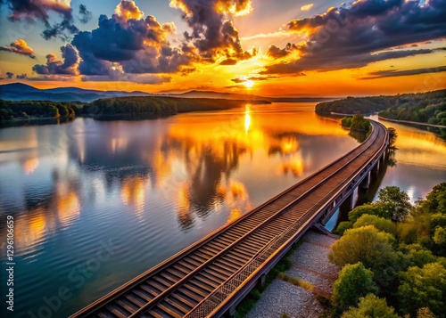 Wallpaper Mural Aerial Sunset View: Tennessee River Railroad Tracks Torontodigital.ca