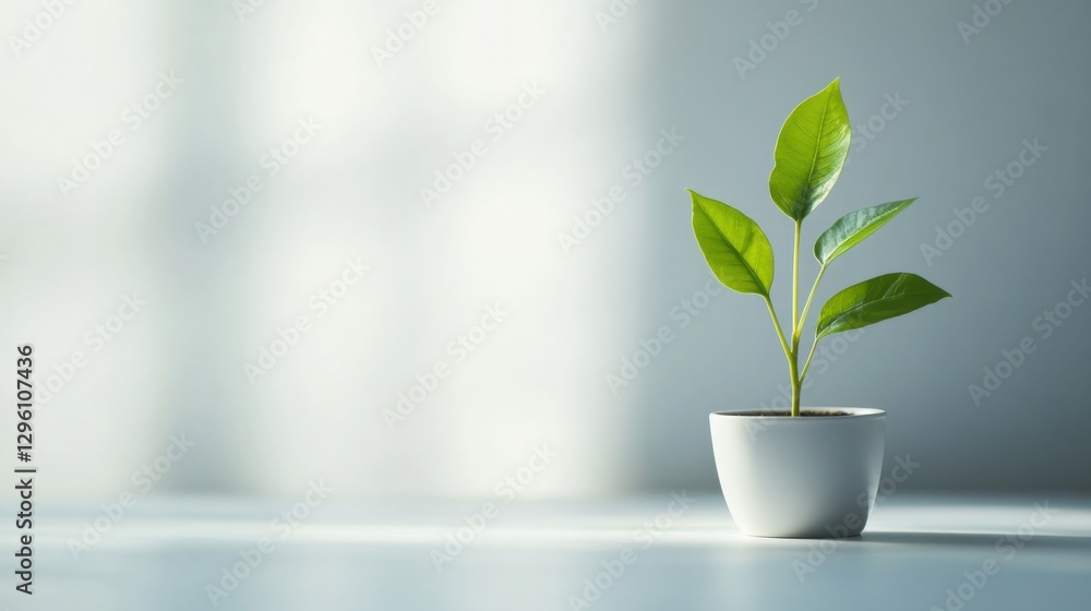 Small Potted Plant Thriving on a Bright White Surface Representing Sustainable Growth. Generative AI Small Potted Plant Thriving on a Bright White Surface Representing Sustainable Growth. Generative AI
