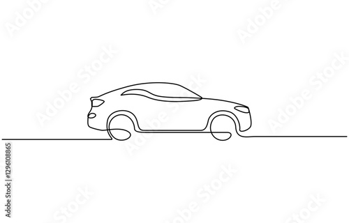 Continuous one line drawing of car vector icon. One line Car icon vector background, Abstract small car in continuous line art drawing style. Minimalist black linear sketch vector illustration.