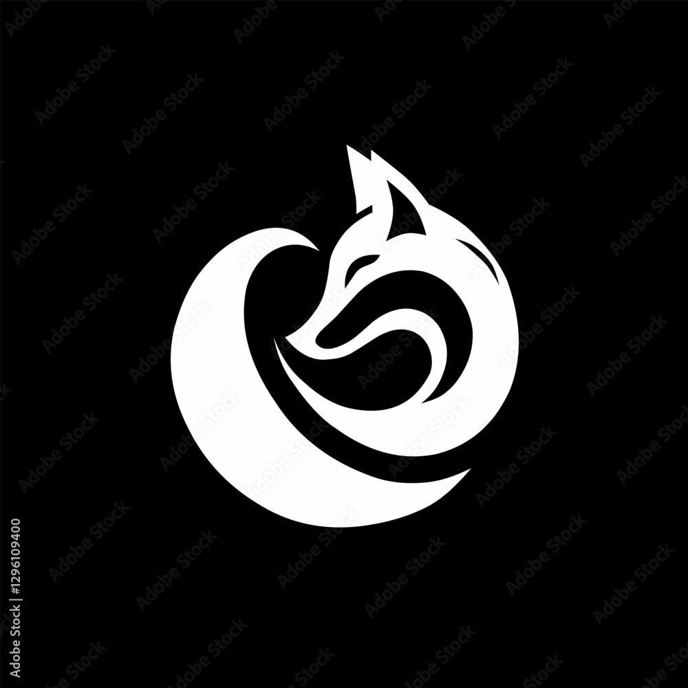 A minimalist fox silhouette, sitting with a curled tail and pointed ears, designed with sharp yet soft contours. A minimalist fox silhouette, sitting with a curled tail and pointed ears, designed with sharp yet soft contours.