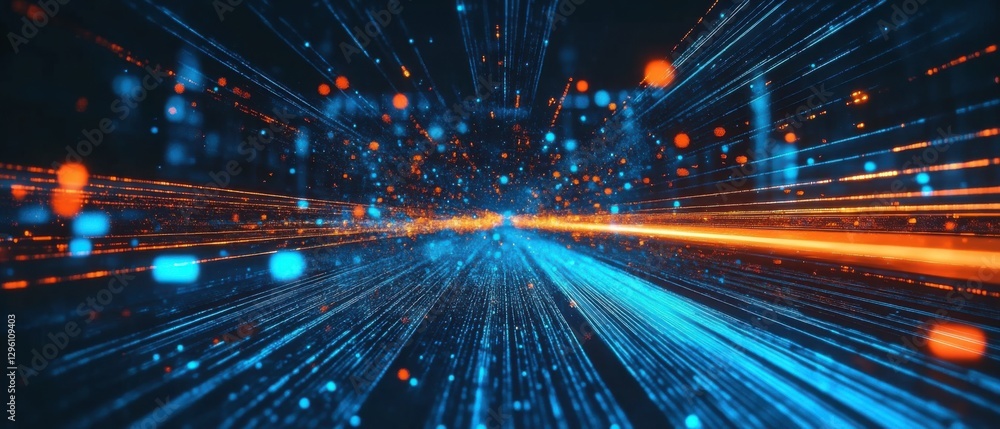 Abstract data stream with blue and orange light trails, representing high speed internet connection and digital network technology Concept of big data, ai, and cyberspace Abstract data stream with blue and orange light trails, representing high speed internet connection and digital network technology Concept of big data, ai, and cyberspace