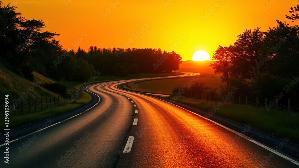 Fototapeta premium Winding Road at SunriseSunset, Golden Hour