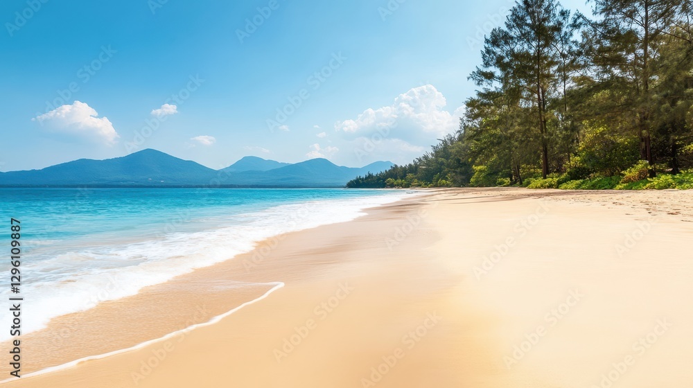 A tranquil beach featuring soft white sand and crystal-clear blue water, perfect for relaxation and enjoying nature's beauty. A tranquil beach featuring soft white sand and crystal-clear blue water, perfect for relaxation and enjoying nature's beauty.
