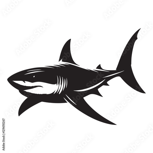 Mighty Great White Shark silhouette, showcasing marine supremacy - Great White Shark illustration - Minimalist Great White Shark vector - Fish silhouette
