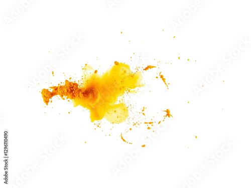 Turmeric Powder Flying, Isolated on White Background