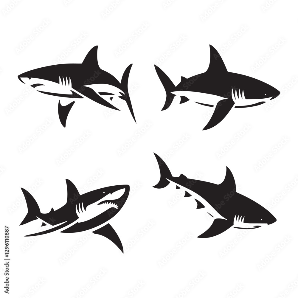 Obraz premium Majestic Great White Shark silhouette, a symbol of oceanic dominance - Great White Shark illustration - Minimalist Great White Shark vector - Fish silhouette 
