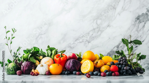 photo of lot of vegetables and fruits on marble background photo