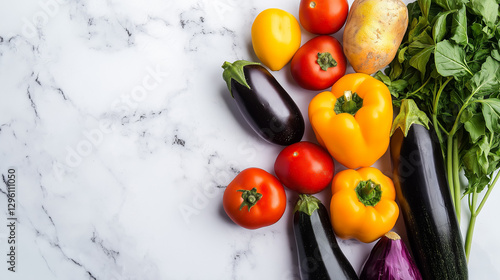 photo of lot of vegetables and fruits on marble background photo