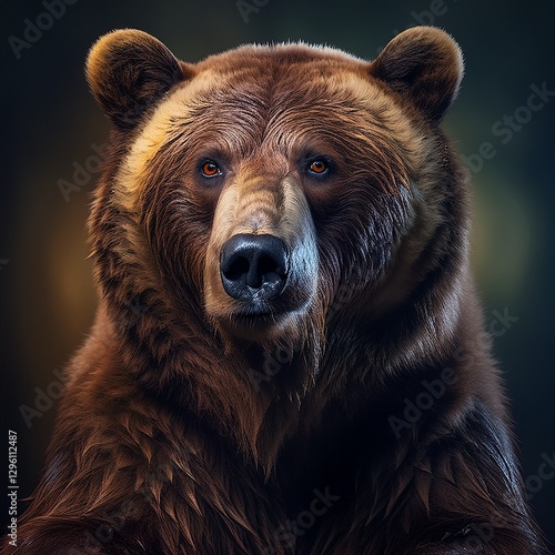 The bear’s dark eyes glimmer with quiet intelligence, its massive frame embodying both the brutality and grace of the wild.