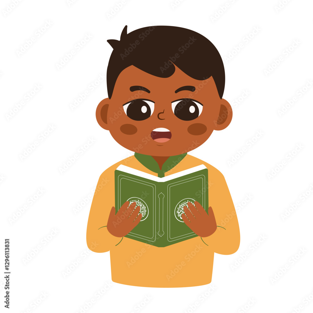 Illustration of a Boy Reading Quran Illustration of a Boy Reading Quran