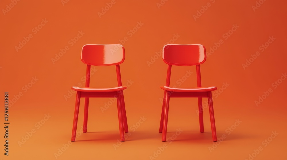 Obraz premium Two red chairs are sitting on a red background