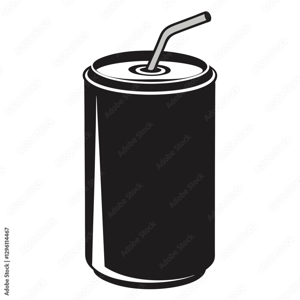 A black silhouette of a soda can with a slightly curved, rectangular shape and a smooth surface. A black silhouette of a soda can with a slightly curved, rectangular shape and a smooth surface.