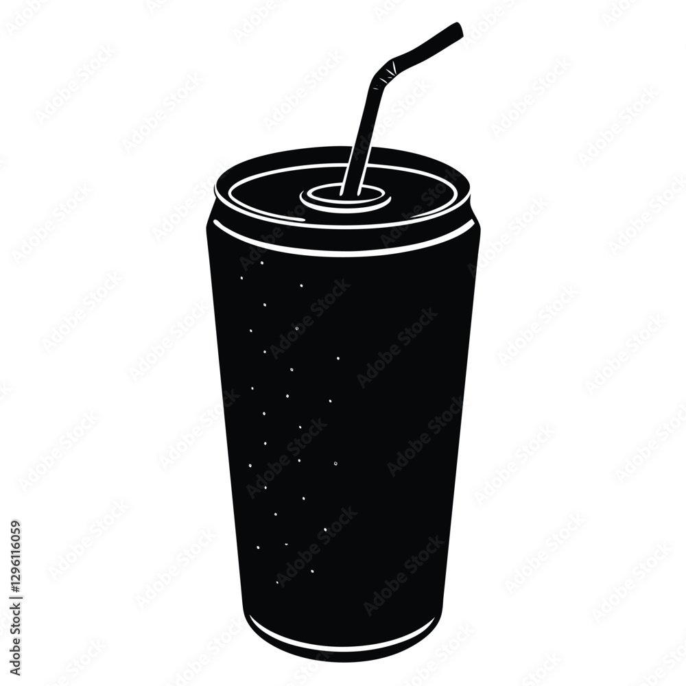 A black silhouette of a soda can with a slightly curved, rectangular shape and a smooth surface. A black silhouette of a soda can with a slightly curved, rectangular shape and a smooth surface.