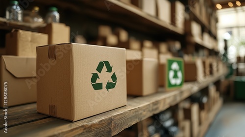 Cardboard boxes featuring recycle symbol highlight commitment to environmental sustainability in shipping and packaging practices