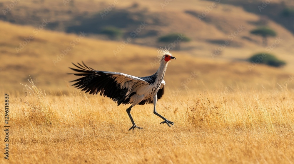 Fototapeta premium Grey Crowned Crane Running Savannah