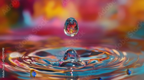 A single drop, a miniature universe of liquid, suspended in mid-air, poised to embark on its watery journey.
