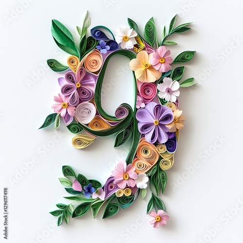 Intricate Paper Quilling: A Floral Number Nine Design, Delicate and Colorful photo