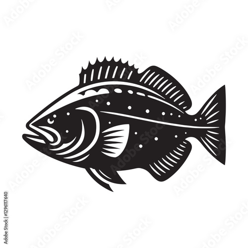 Evasive Halibut silhouette, vanishing into the ocean’s depths - Halibut illustration - Minimalist Halibut vector - Fish silhouette
