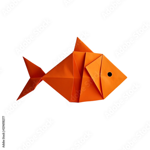 Orange origami fish on transparent background