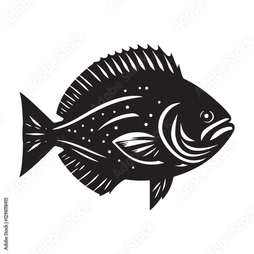 Massive Halibut silhouette, an ocean dweller of impressive size - Halibut illustration - Minimalist Halibut vector - Fish silhouette
