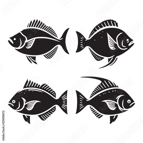 Predatory Halibut silhouette, an expert ambush hunter - Halibut illustration - Minimalist Halibut vector - Fish silhouette
