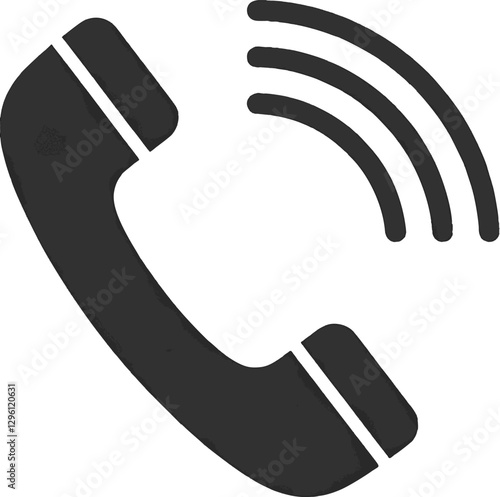 Minimalist black icon of a telephone handset with sound waves, representing communication, calling, customer service, and connectivity.  
