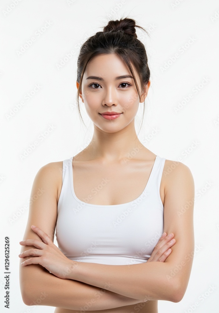 beautiful young woman standing straight arms crossed wearing yoga clothes healthy lifestyle beautiful young woman standing straight arms crossed wearing yoga clothes healthy lifestyle