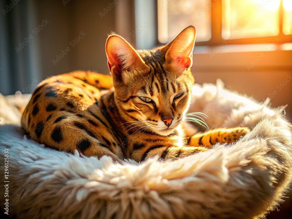 Obraz premium Adorable Savannah Cat Napping in a Cozy Home Setting
