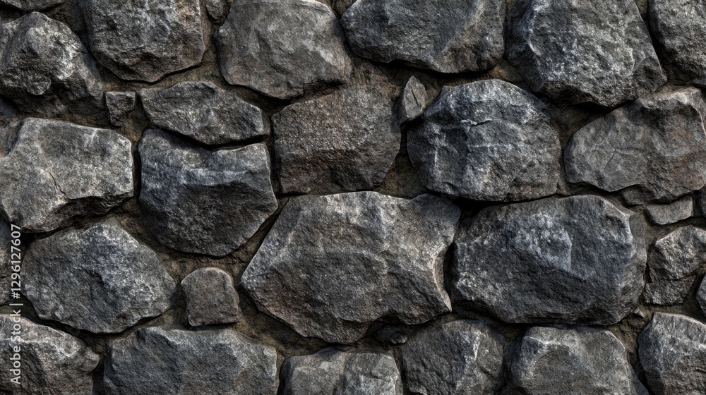 A textured wall made of irregularly shaped stones, showcasing a mix of dark grey and black hues. A textured wall made of irregularly shaped stones, showcasing a mix of dark grey and black hues.