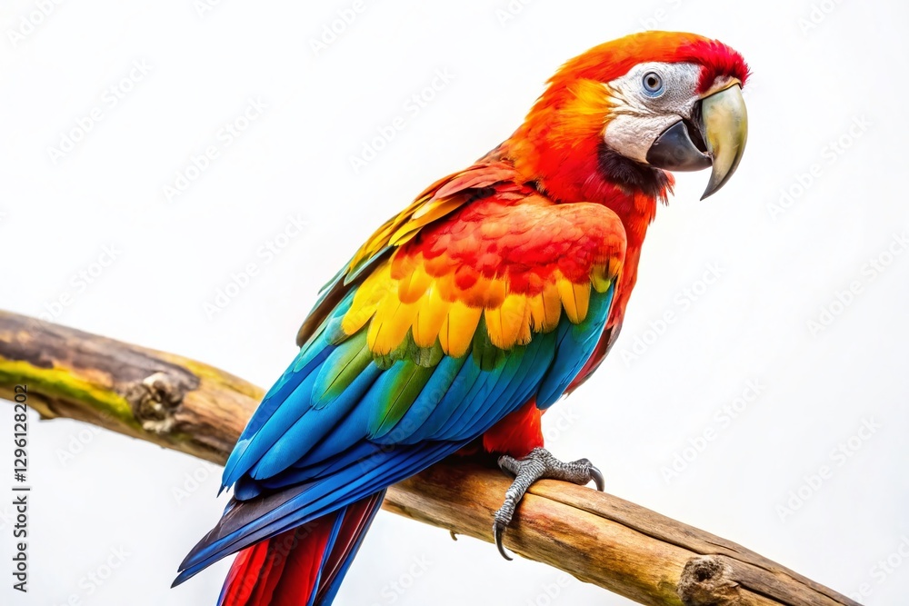 Obraz premium Aerial View of Vibrant Parrot Isolated on White Background - Stunning Drone Photography