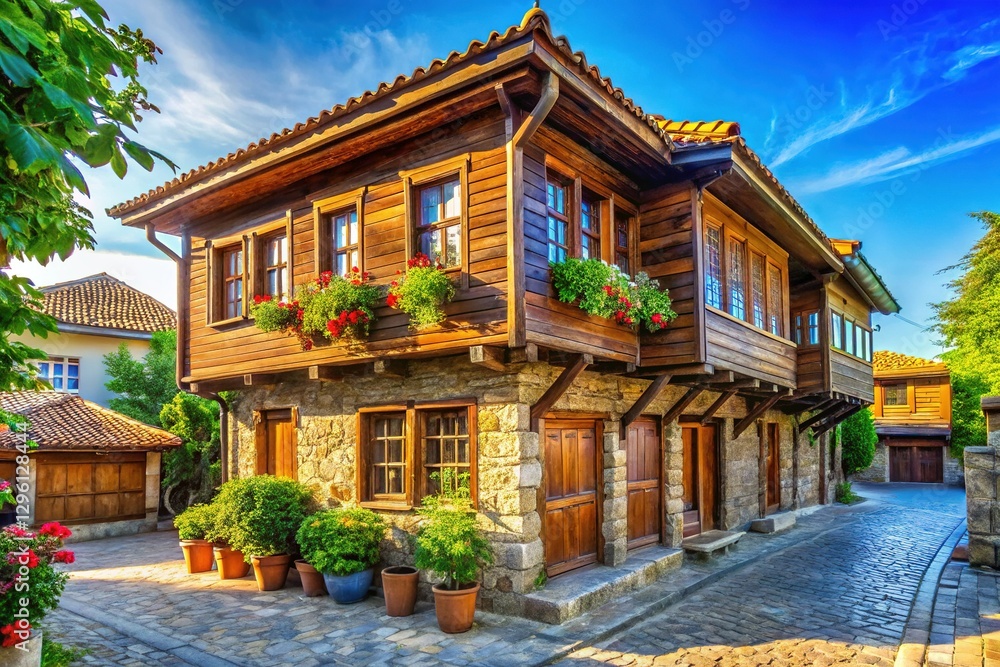 Charming Wooden House, Nessebar, Bulgaria - Coastal Architecture Stock Photo Charming Wooden House, Nessebar, Bulgaria - Coastal Architecture Stock Photo