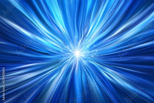A close-up of an explosion with blue and white streaks  creating a dynamic burst effect. The background is dark blue. A large center of bright lines creates the illusion that it s exploding